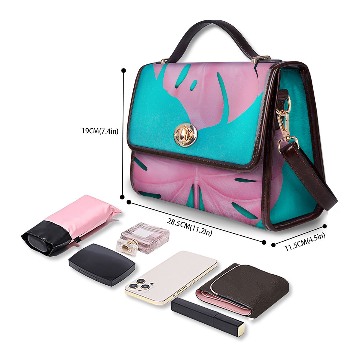 Blue And Pink Tropical Palm Leaf Print Women's Satchel Bag - Image 4