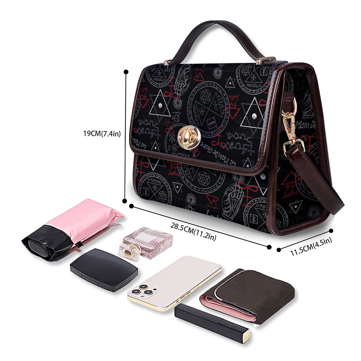 Black Magic Witch Hand Of Glory Print Women's Satchel Bag - Image 4