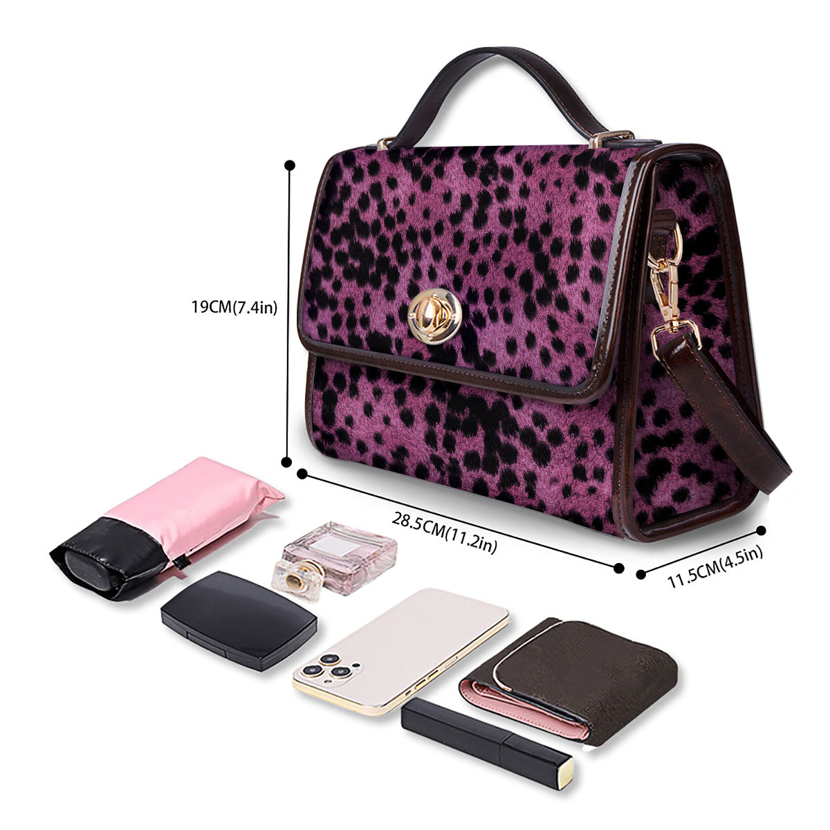 Black Cheetah And Hot Purple Print Women's Satchel Bag - Image 4
