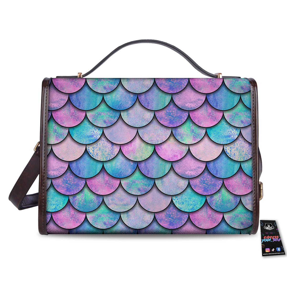 Mermaid Scales Pink And Teal Print Pattern Women's Satchel Bag - Image 2