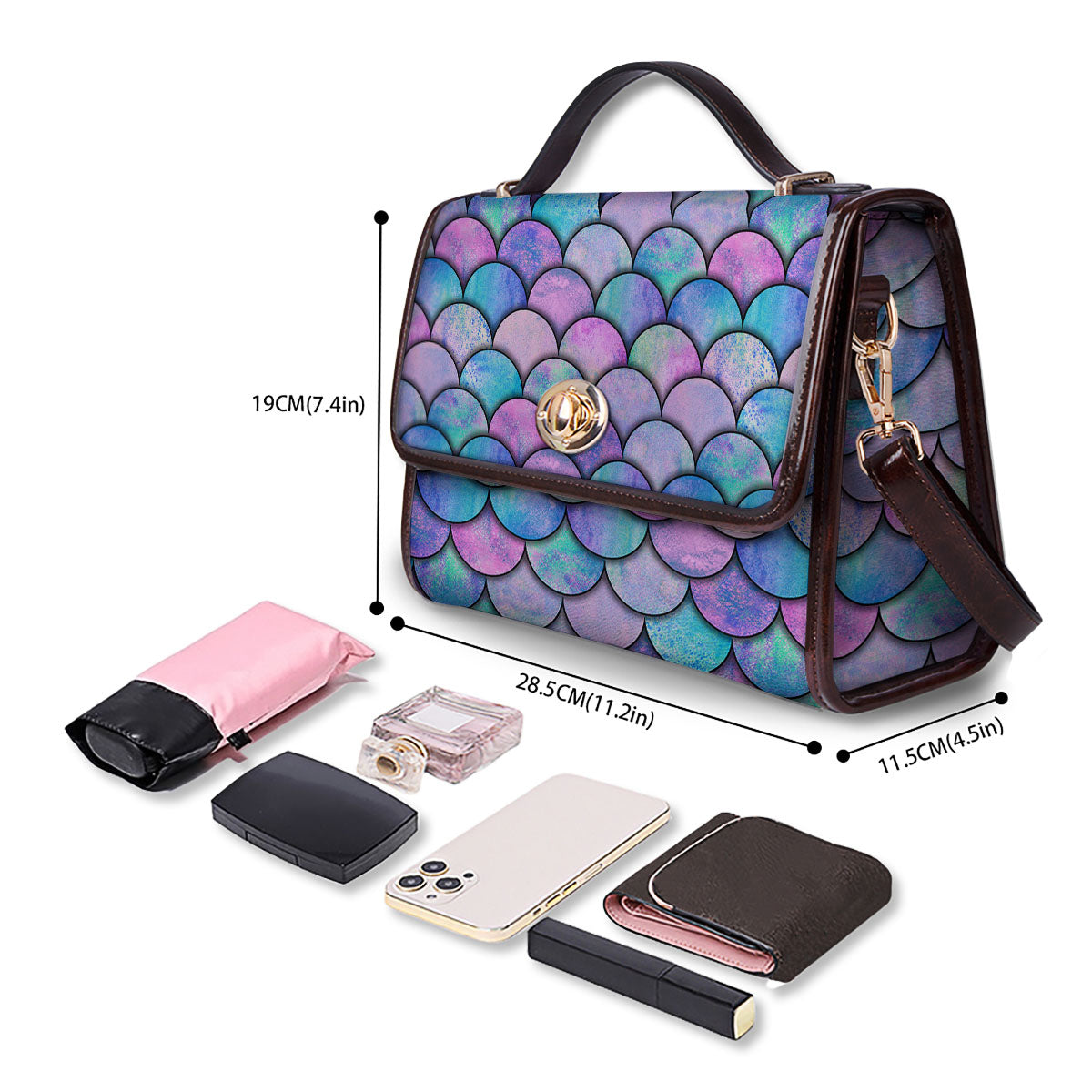 Mermaid Scales Pink And Teal Print Pattern Women's Satchel Bag - Image 4