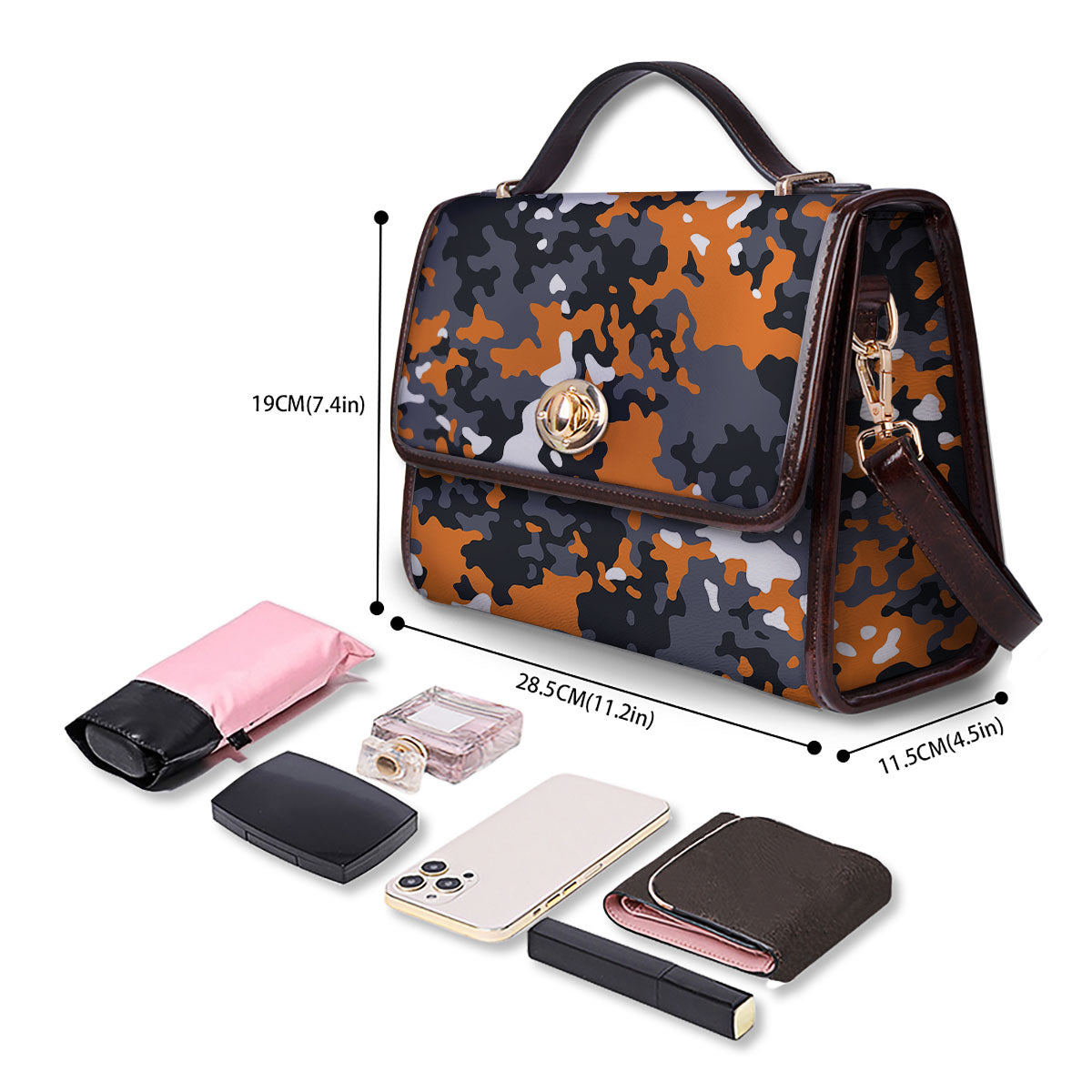 Black Orange And Grey Camouflage Print Women's Satchel Bag - Image 4