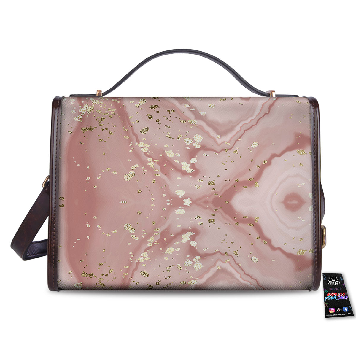 Marble Rose Pink Print Pattern Women's Satchel Bag - Image 2
