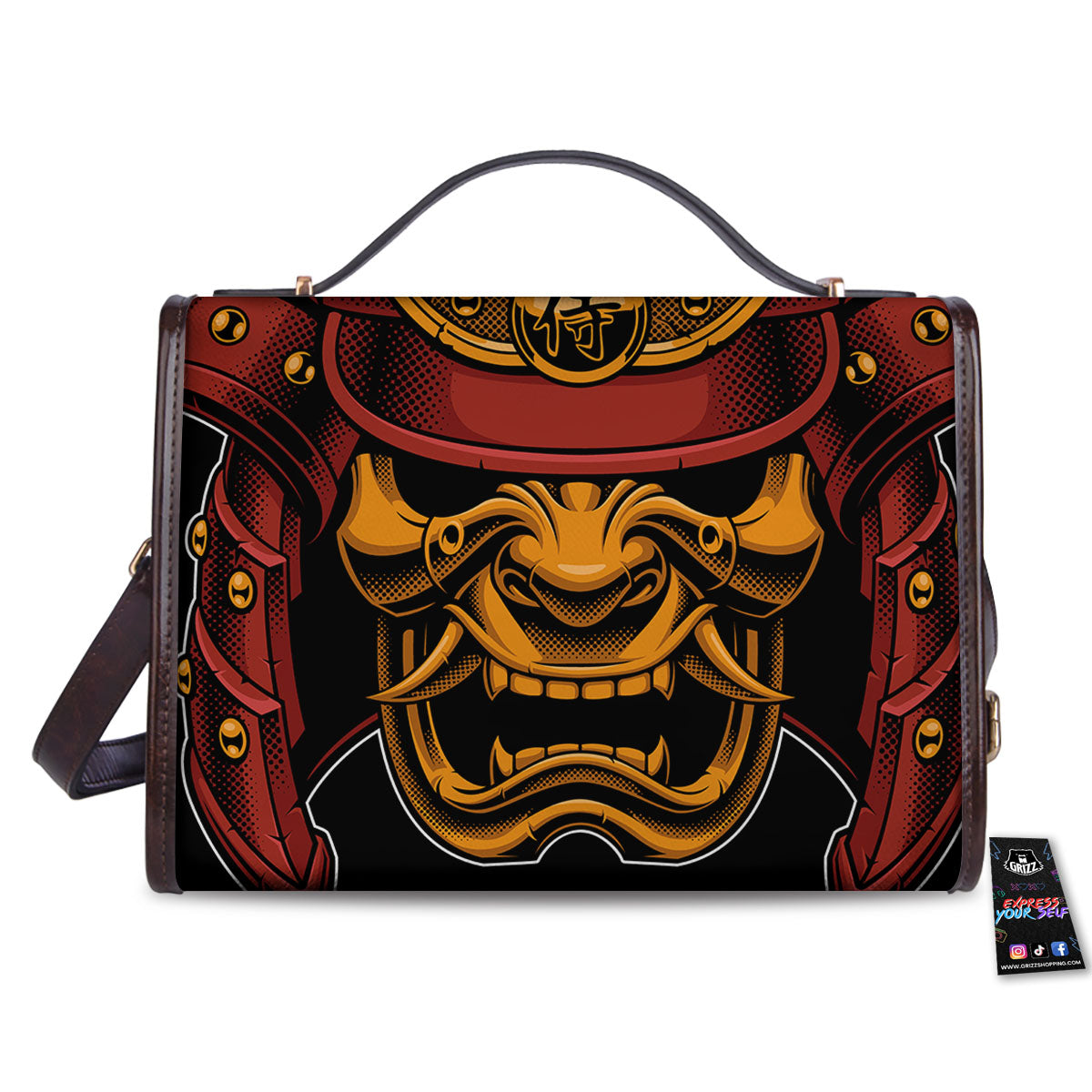 Mask Samurai Warrior Print Women's Satchel Bag - Image 2