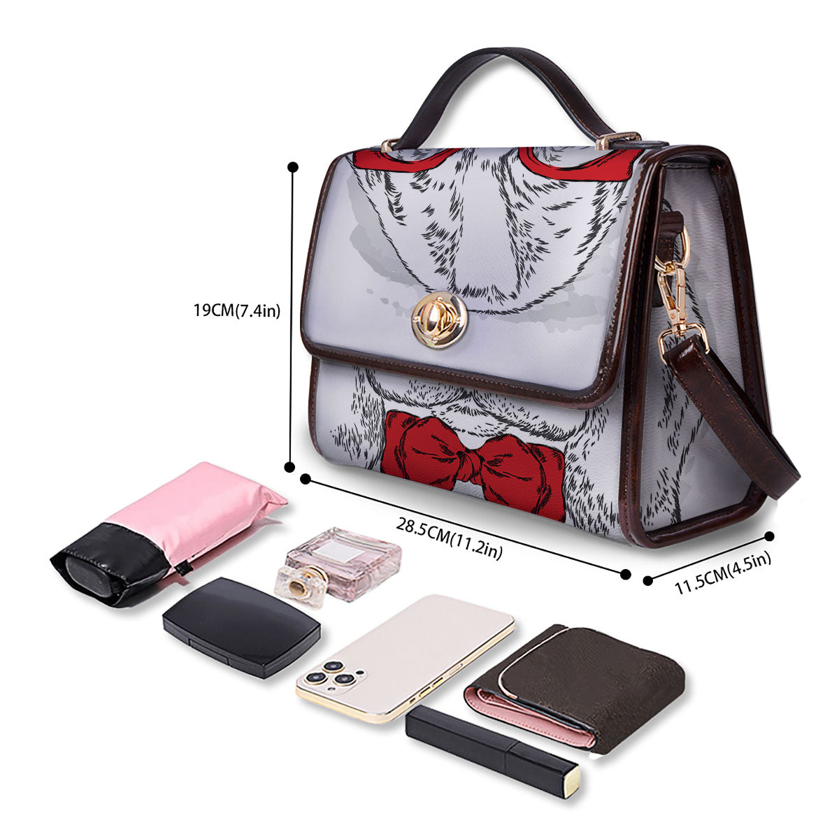 Beagle With Glasses Hipster Print Women's Satchel Bag - Image 4