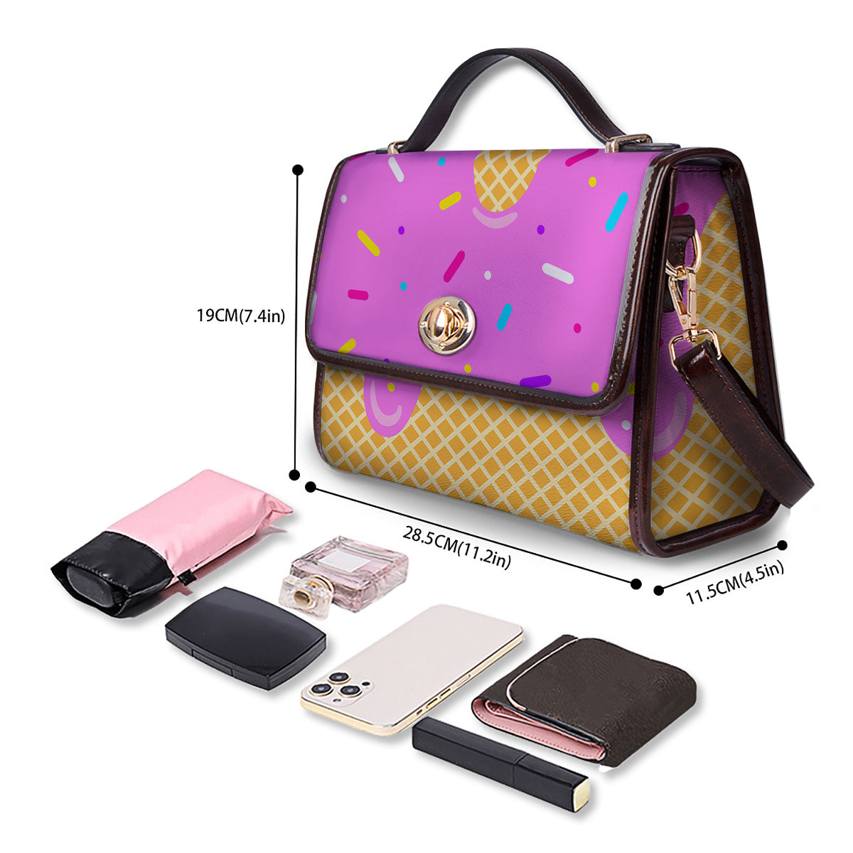 Melted Ice Cream Pink Print Women's Satchel Bag - Image 4