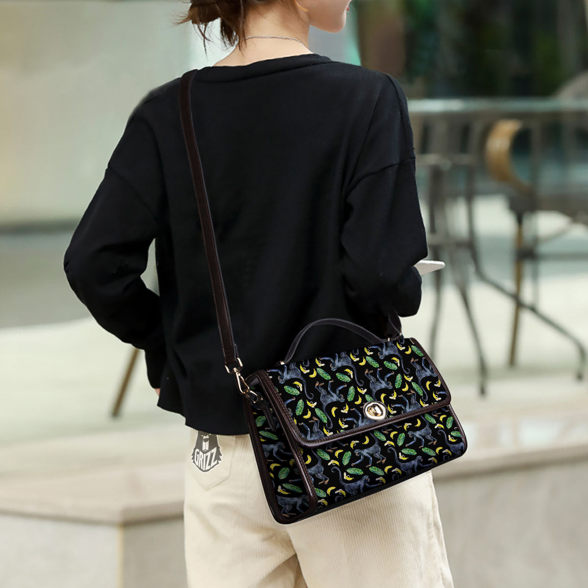 Banana Monkey Pattern Pattern Women's Satchel Bag - Image 3