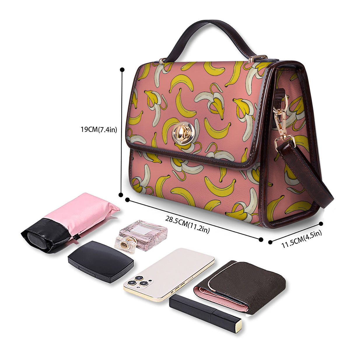 Banana Pink Print Pattern Women's Satchel Bag - Image 4