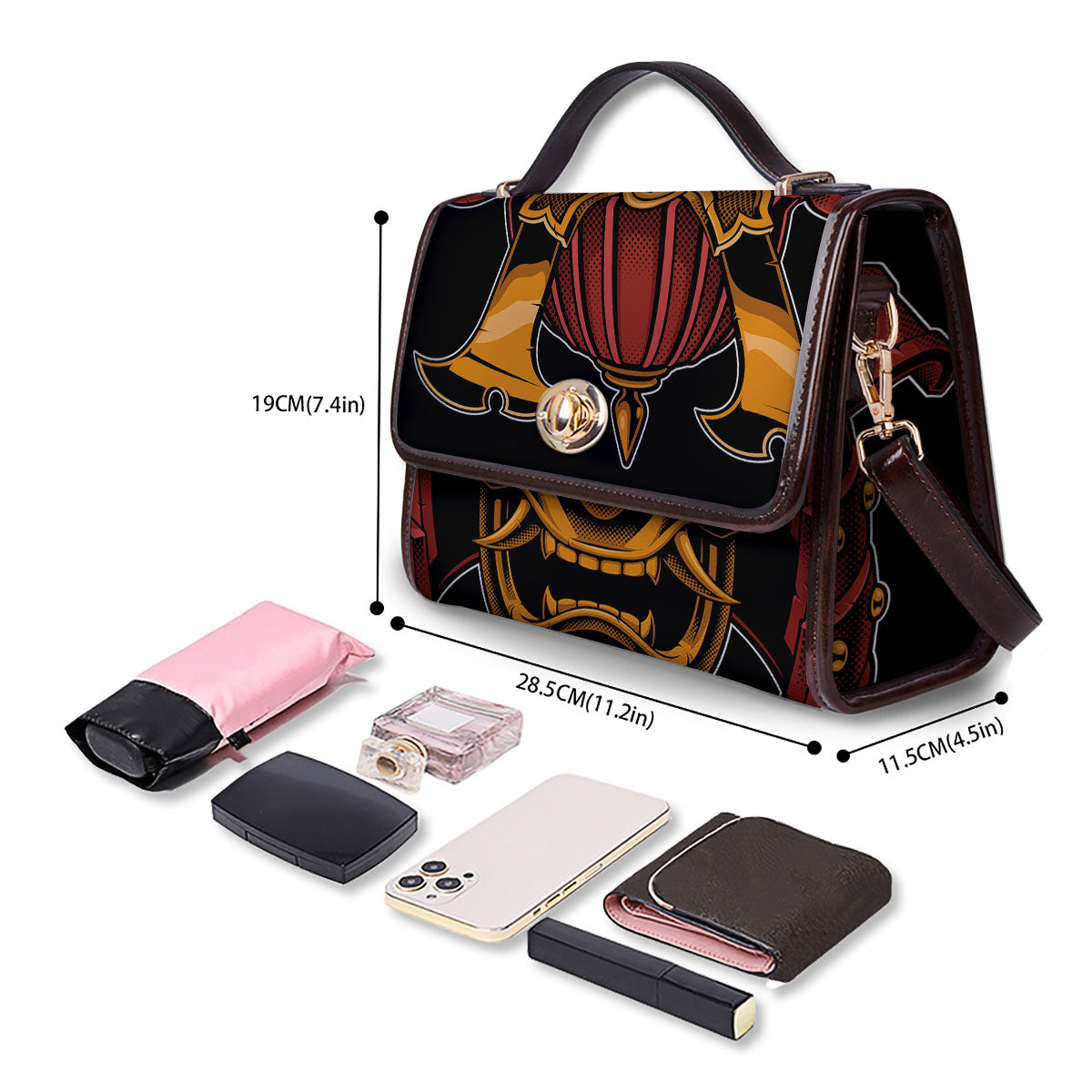 Mask Samurai Warrior Print Women's Satchel Bag - Image 4