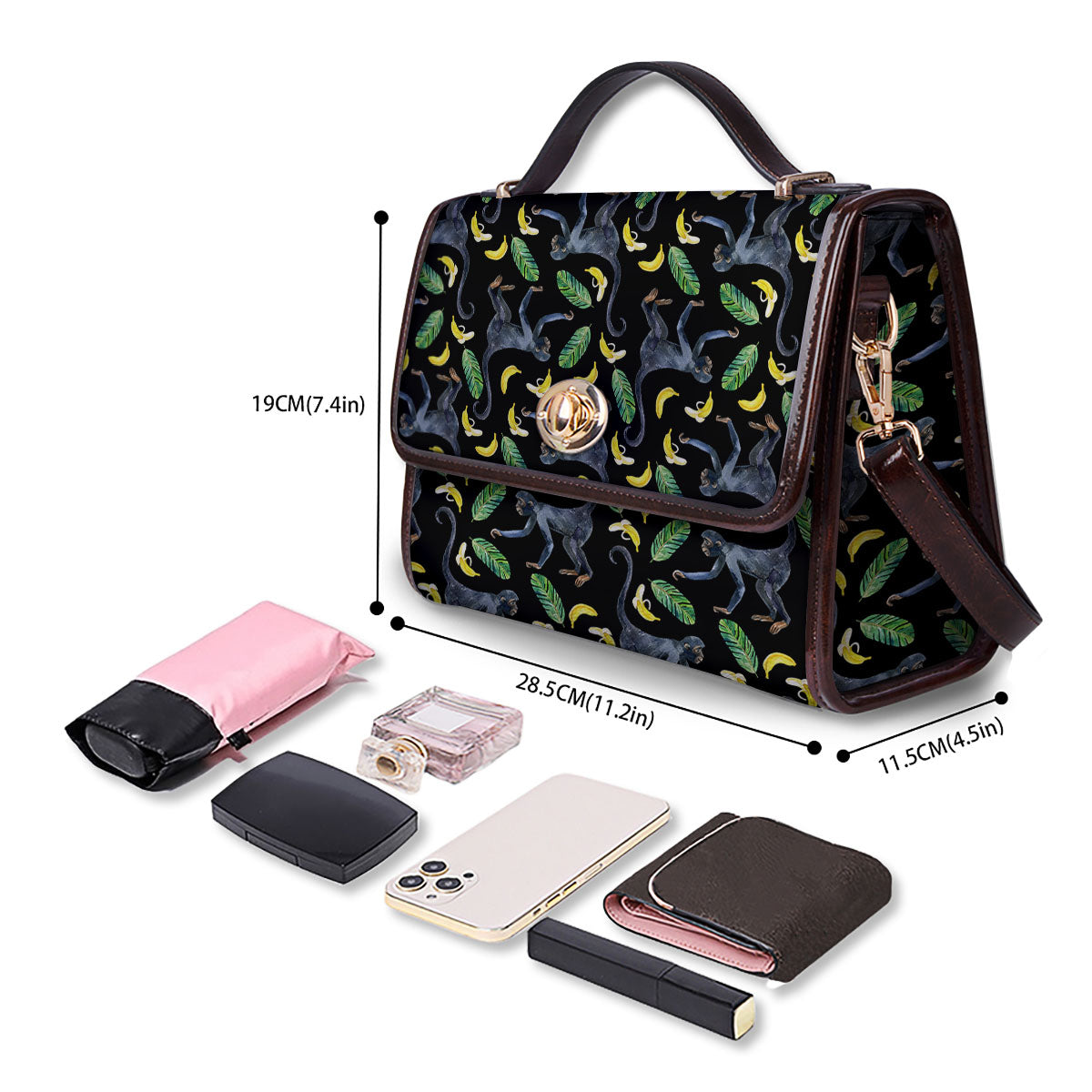 Banana Monkey Pattern Pattern Women's Satchel Bag - Image 4