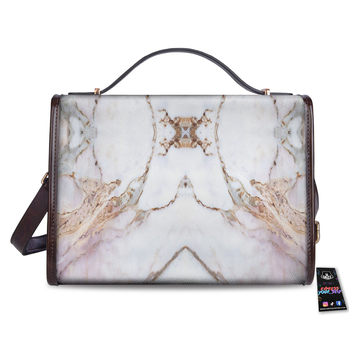 Marble Pink Grey White Print Pattern Women's Satchel Bag - Image 2
