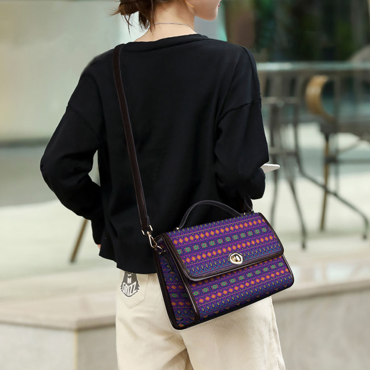 Aztec Trippy Neon Ethnic Print Women's Satchel Bag - Image 3
