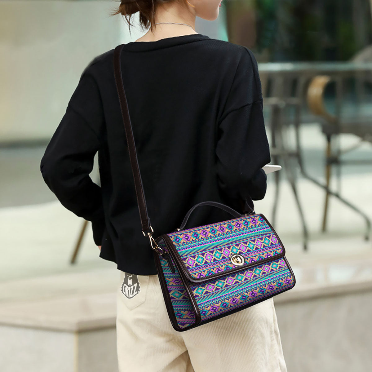 Aztec Neon Native Print Pattern Women's Satchel Bag - Image 3
