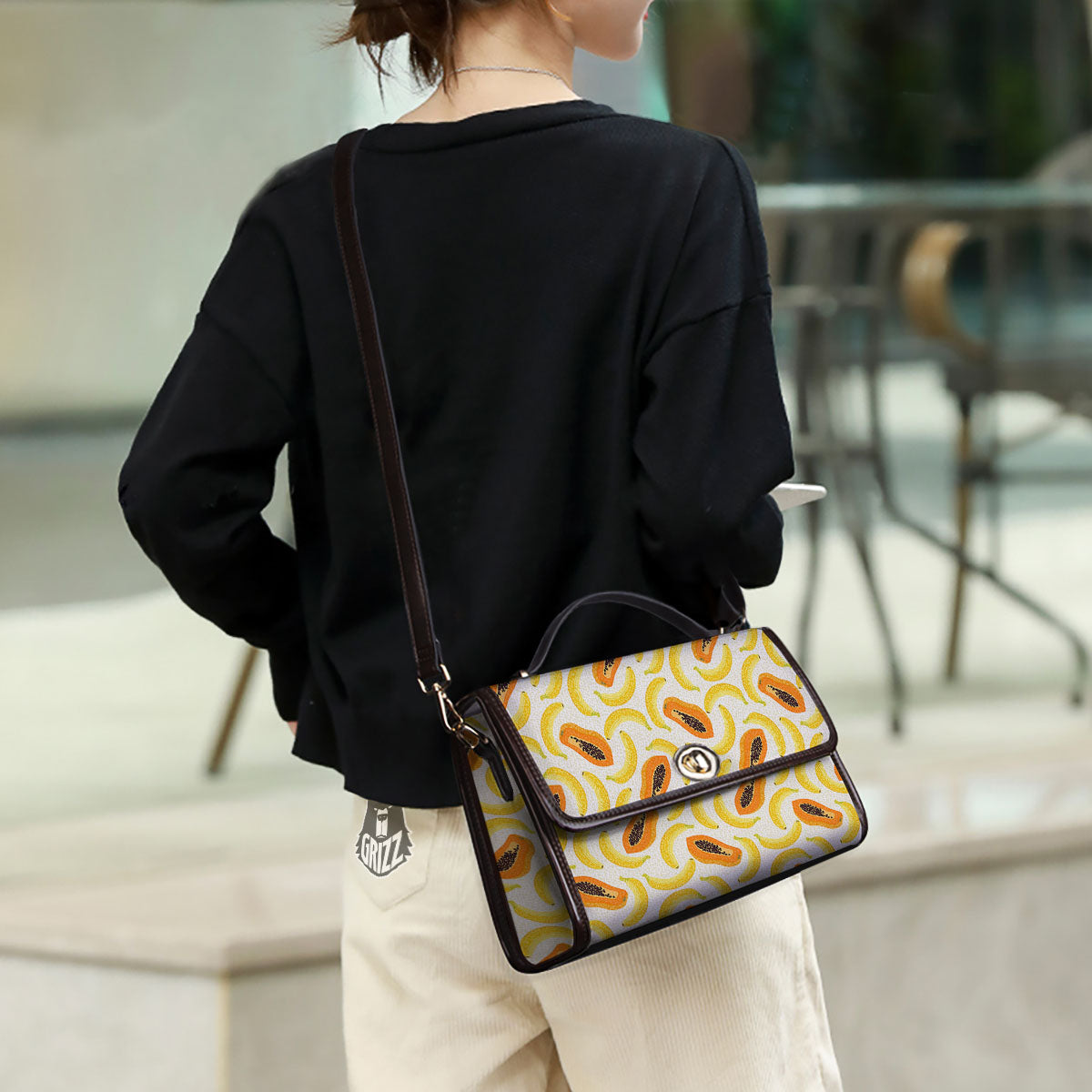 Banana And Papaya Print Pattern Women's Satchel Bag - Image 3