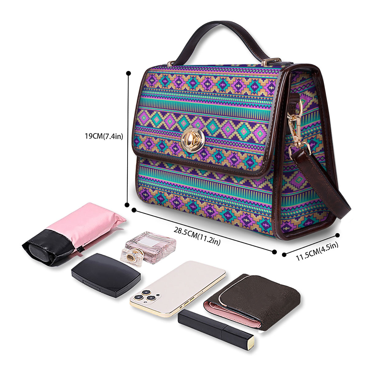 Aztec Neon Native Print Pattern Women's Satchel Bag - Image 4