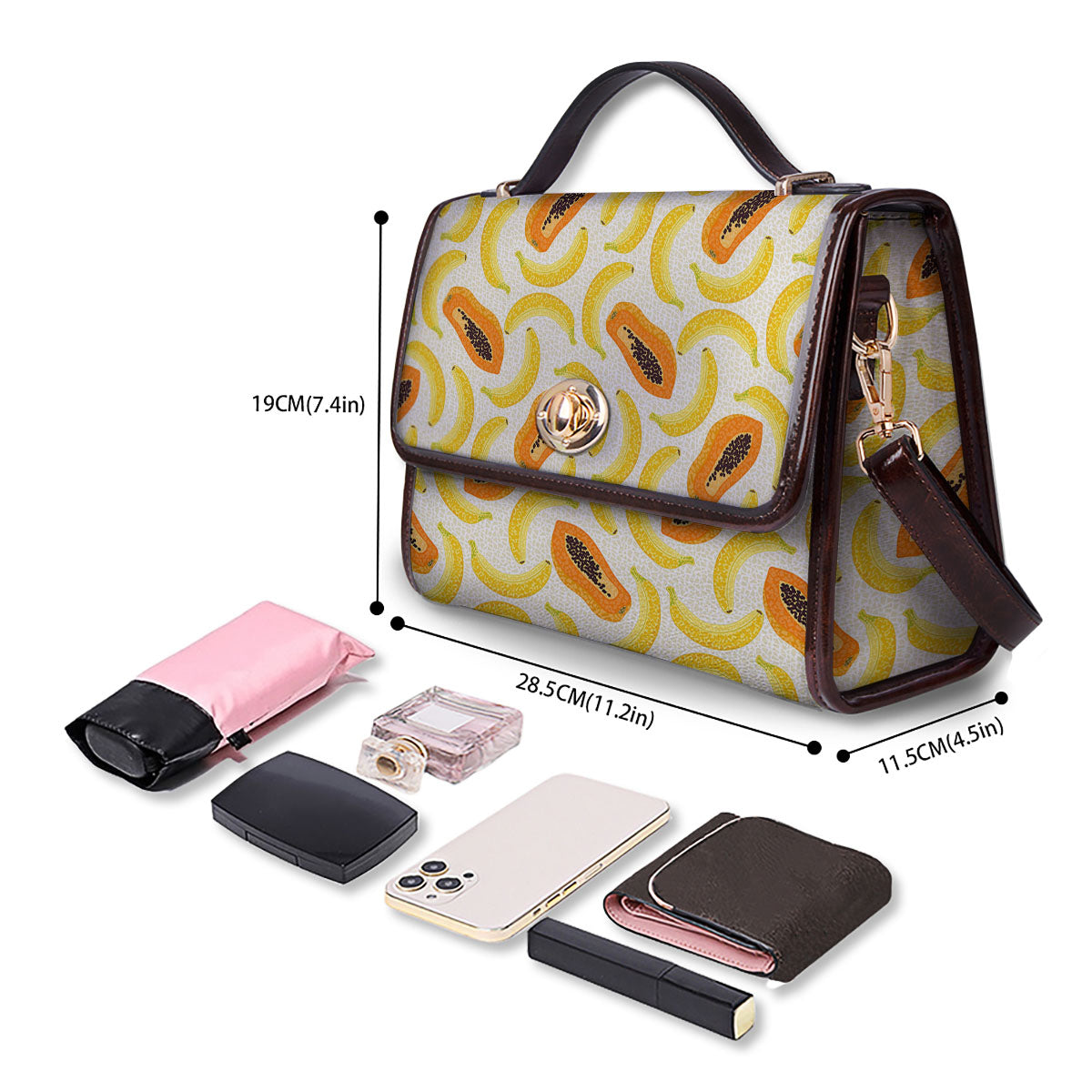 Banana And Papaya Print Pattern Women's Satchel Bag - Image 4