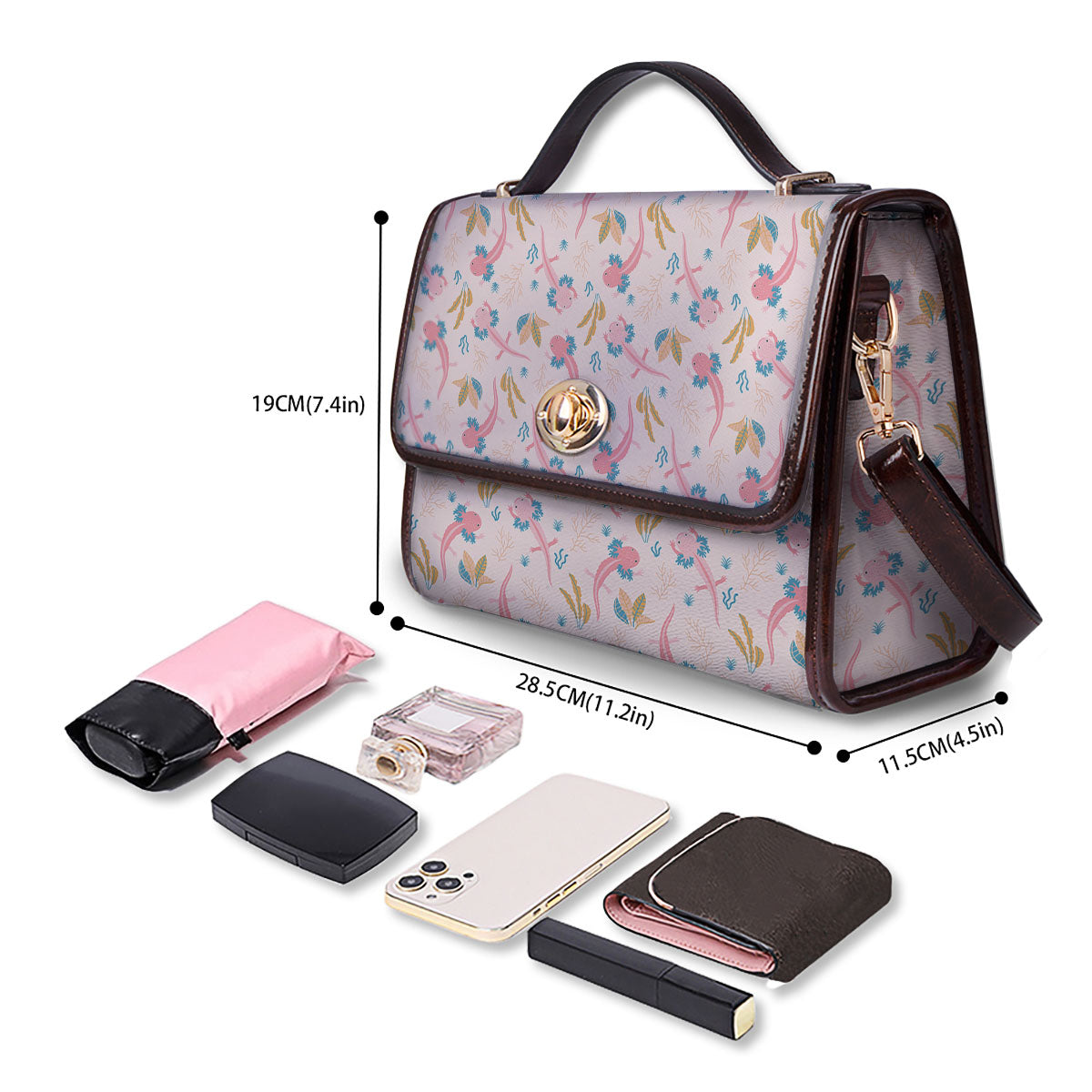 Axolotl Pastel Print Pattern Women's Satchel Bag - Image 4