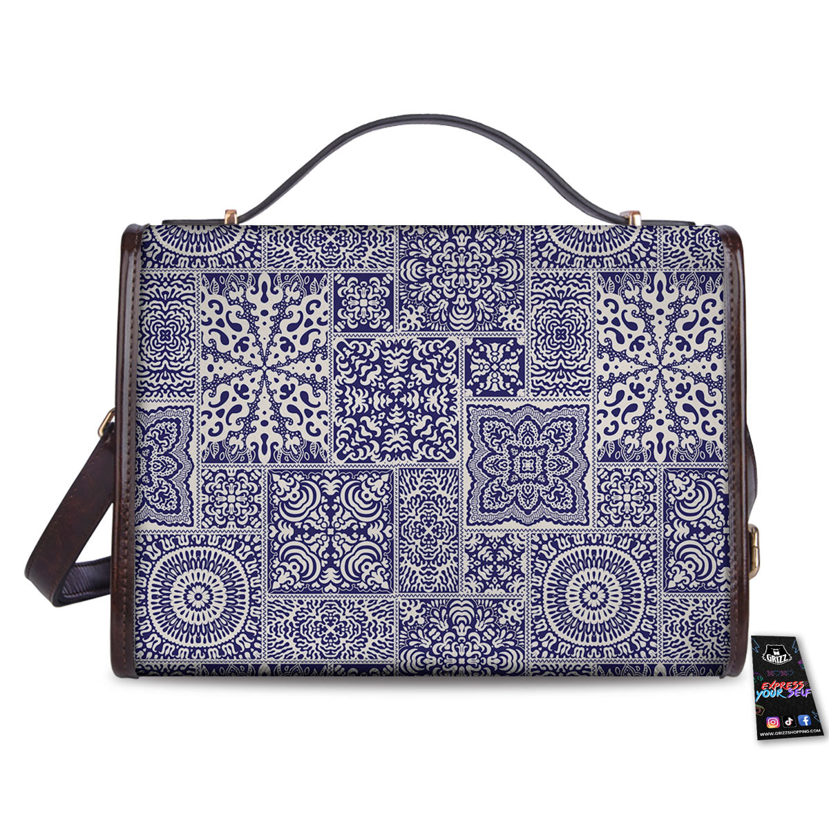 Mandala Patchwork Square Bohemian Print Pattern Women's Satchel Bag - Image 2