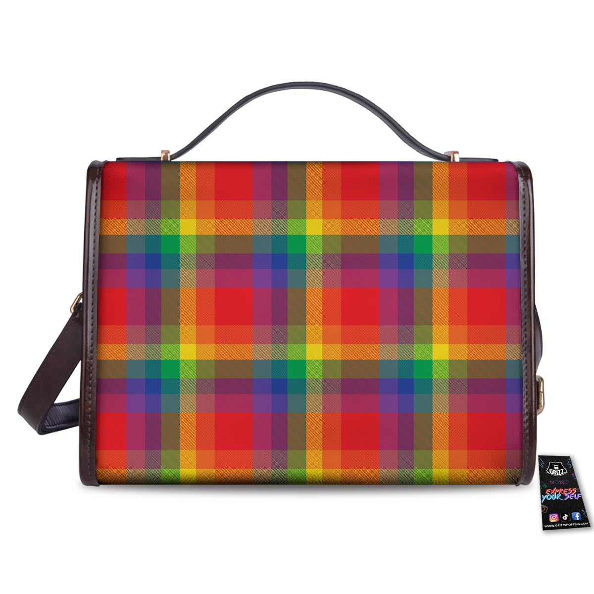 LGBT Plaid Rainbow Print Pattern Women's Satchel Bag - Image 2
