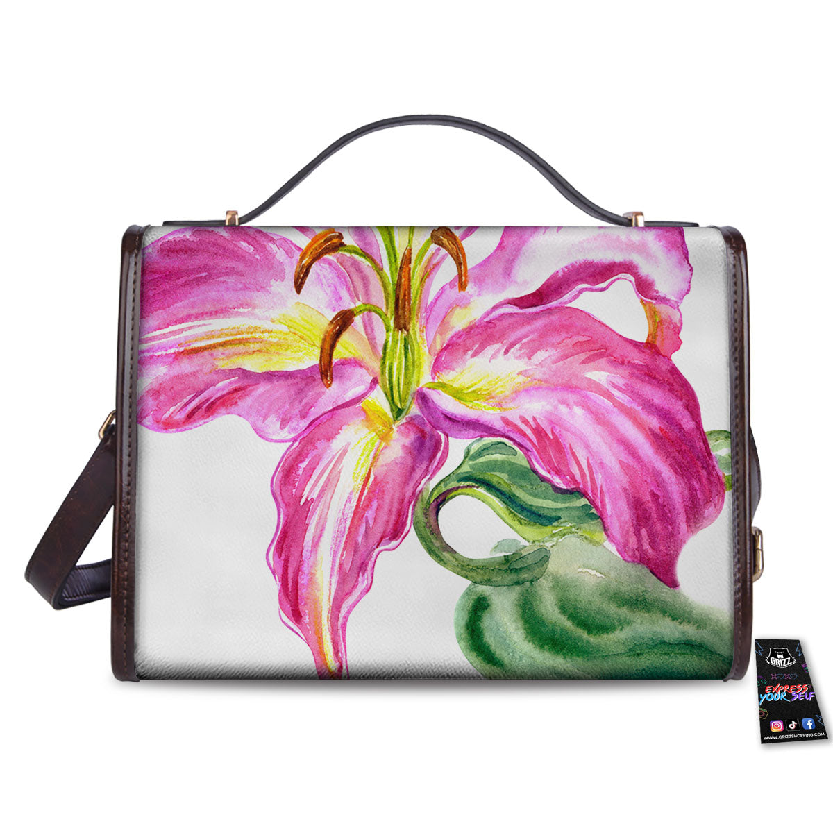 Lily Pink Watercolor Print Women's Satchel Bag - Image 2