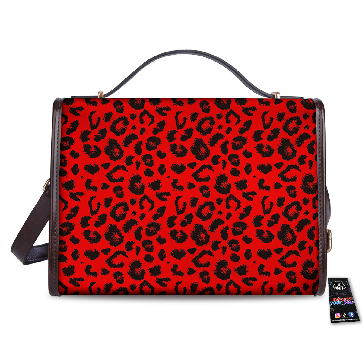 Leopard Red Print Pattern Women's Satchel Bag - Image 2