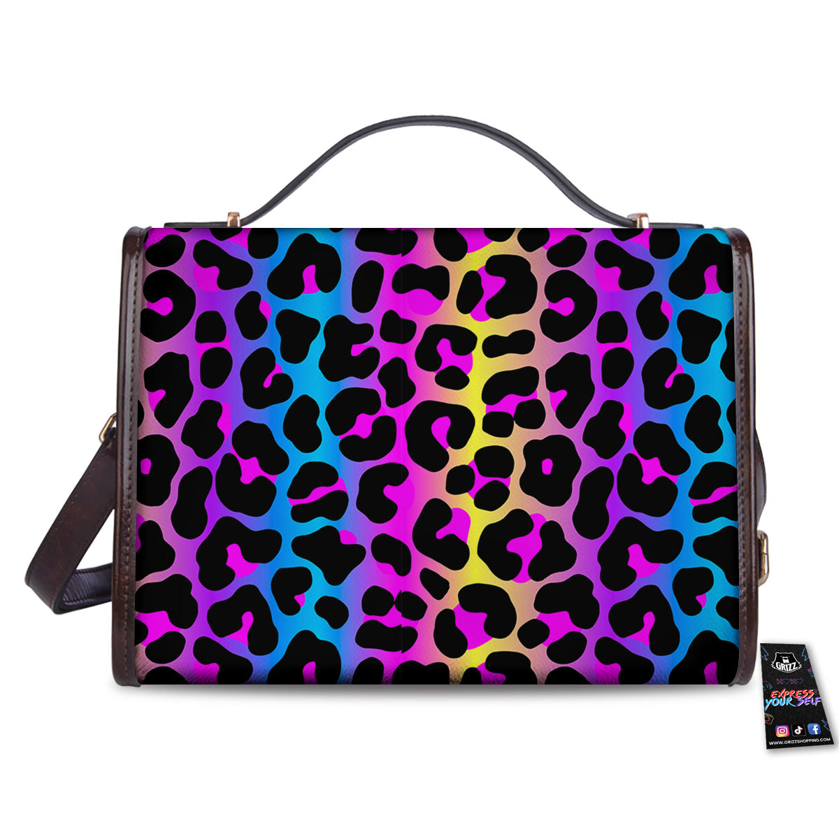 Leopard Rainbow Print Pattern Women's Satchel Bag - Image 2