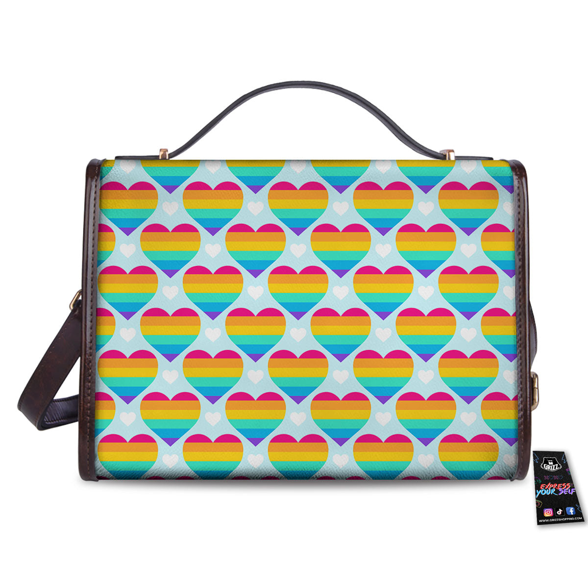 LGBT Heart Rainbow Print Pattern Women's Satchel Bag - Image 2