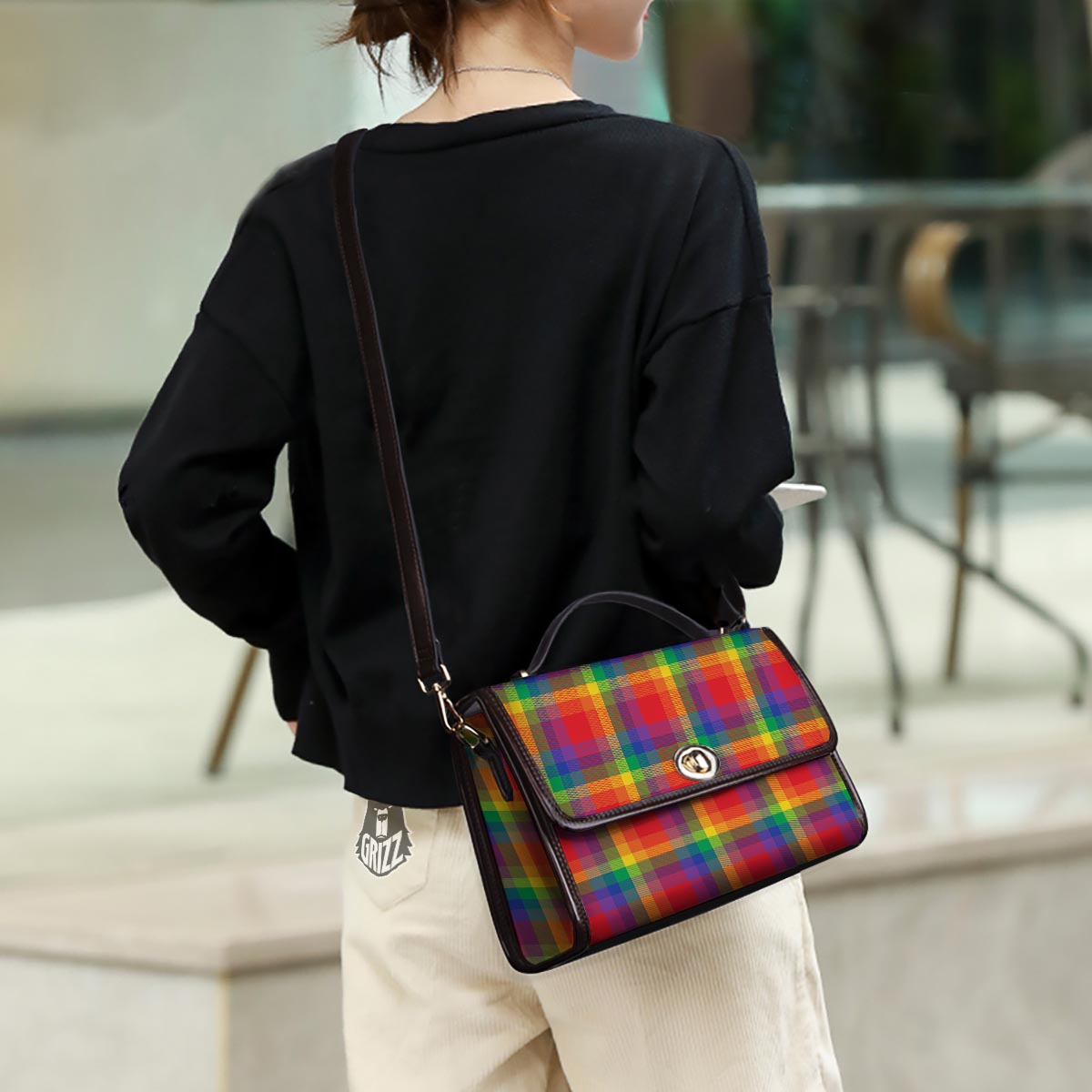LGBT Plaid Rainbow Print Pattern Women's Satchel Bag - Image 3