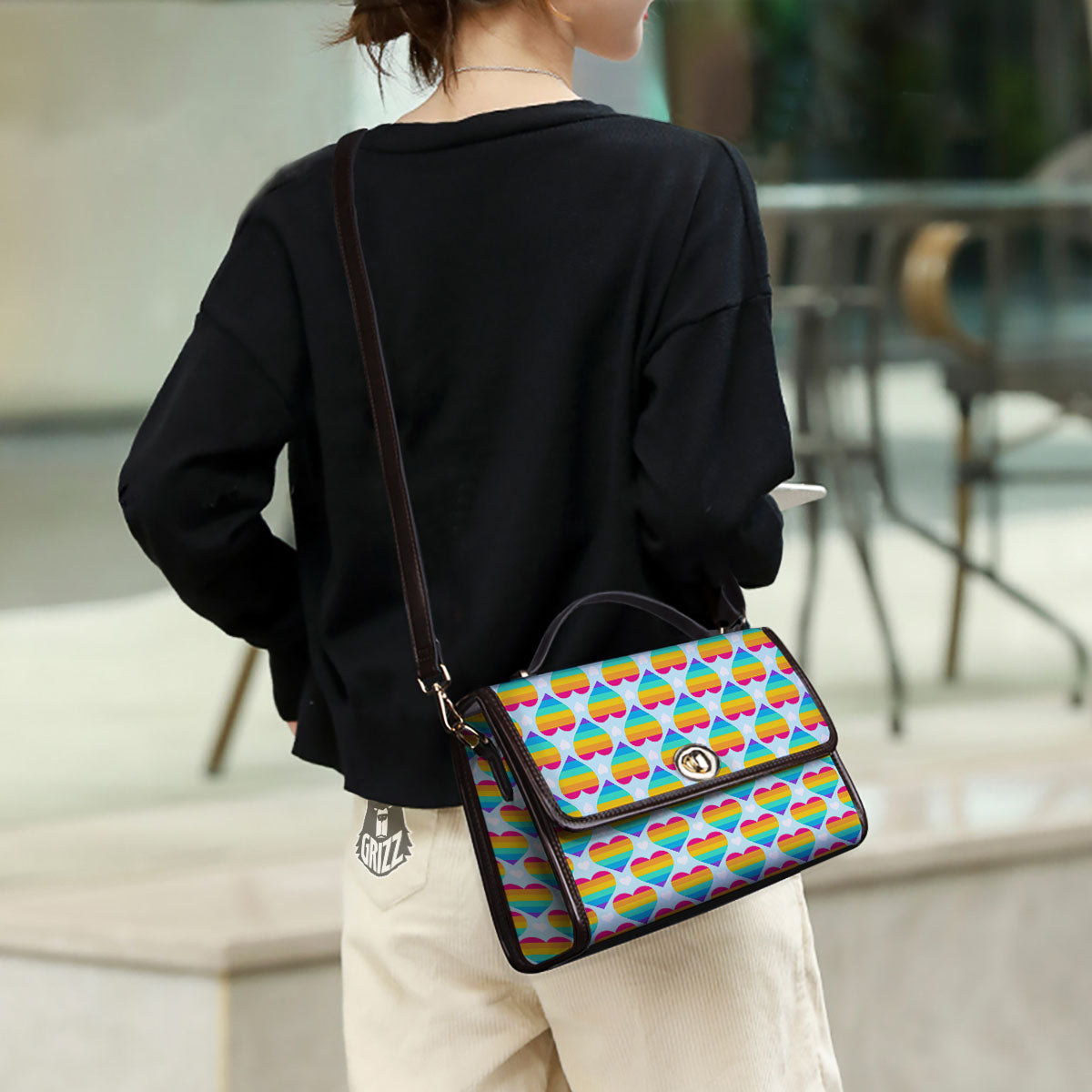 LGBT Heart Rainbow Print Pattern Women's Satchel Bag - Image 3