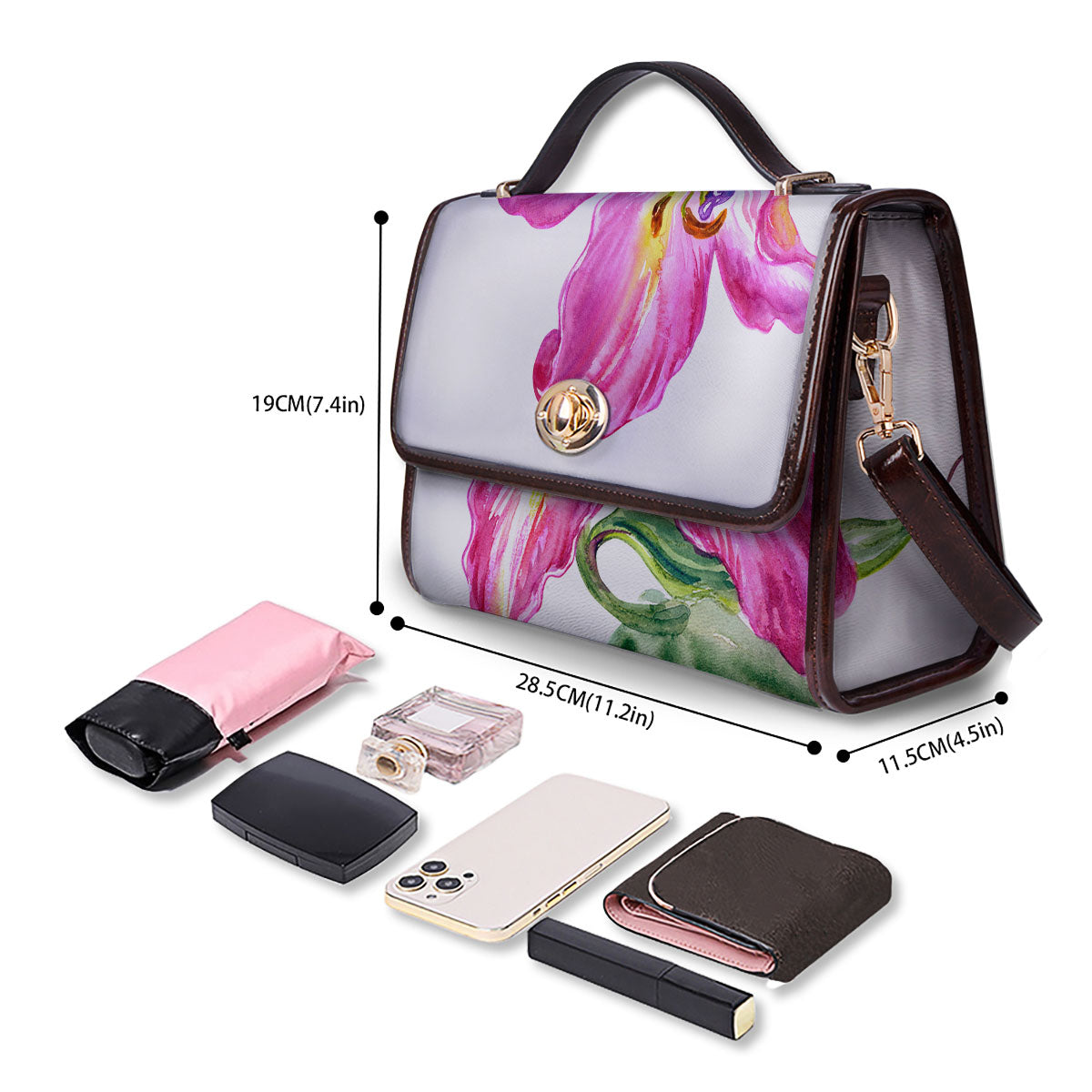 Lily Pink Watercolor Print Women's Satchel Bag - Image 4