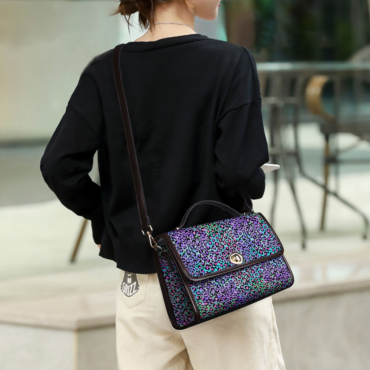 Leopard Rainbow And Purple Print Pattern Women's Satchel Bag - Image 3