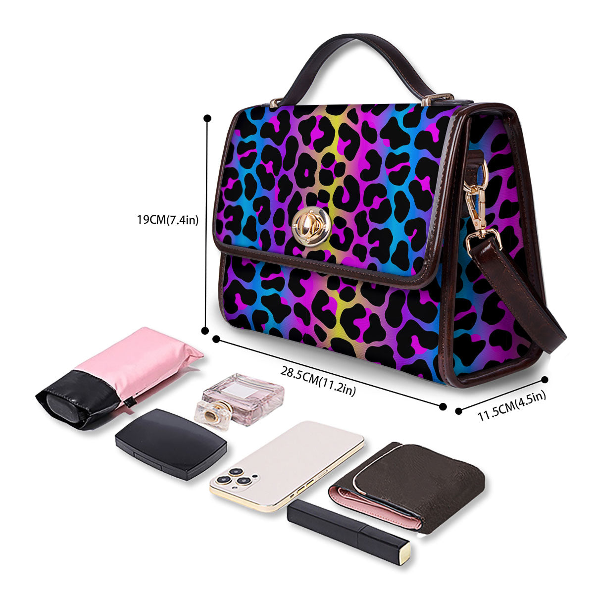 Leopard Rainbow Print Pattern Women's Satchel Bag - Image 4