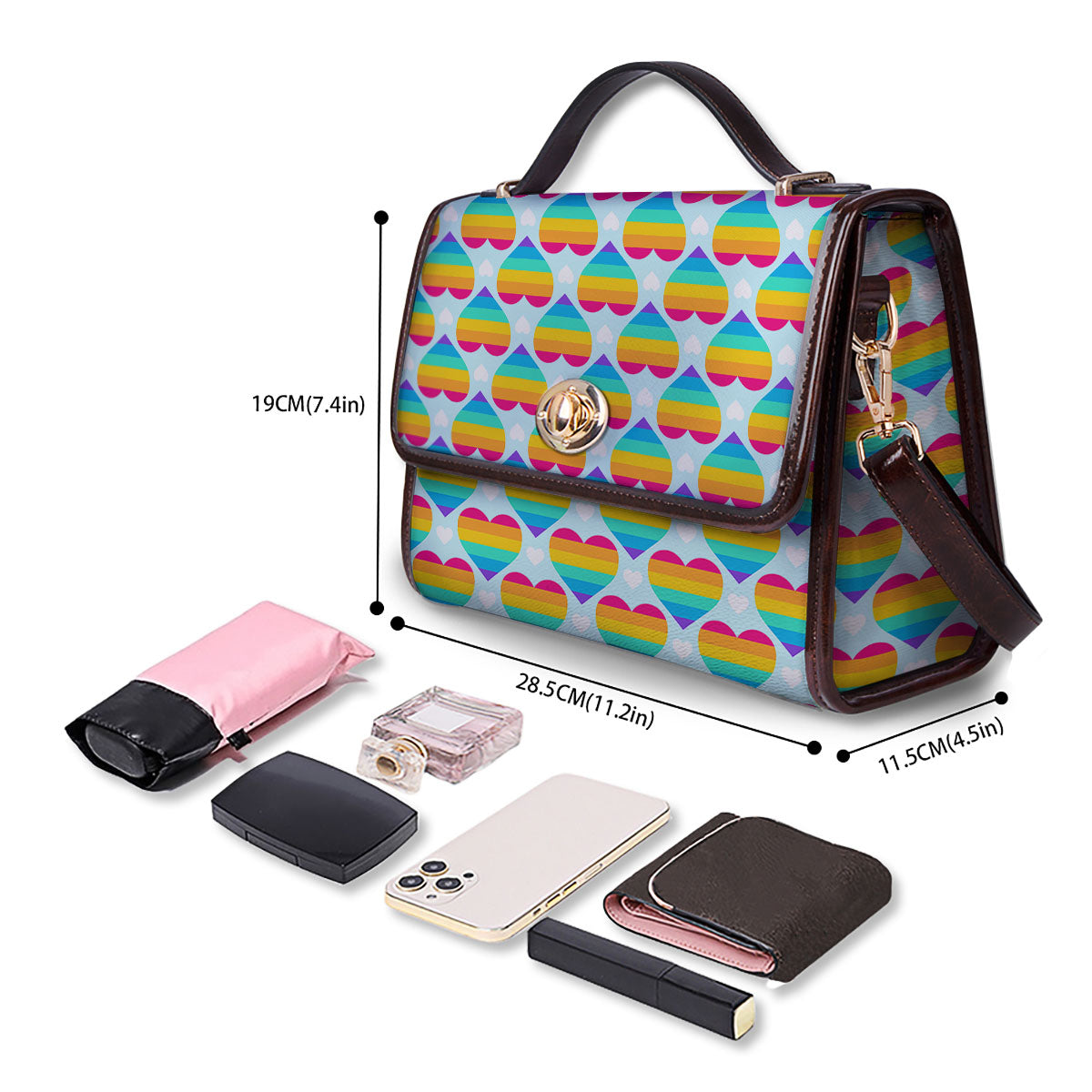 LGBT Heart Rainbow Print Pattern Women's Satchel Bag - Image 4