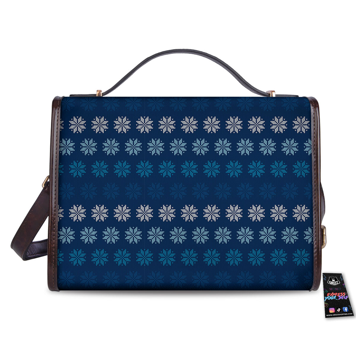 Knitted Snowflakes Print Pattern Women's Satchel Bag - Image 2