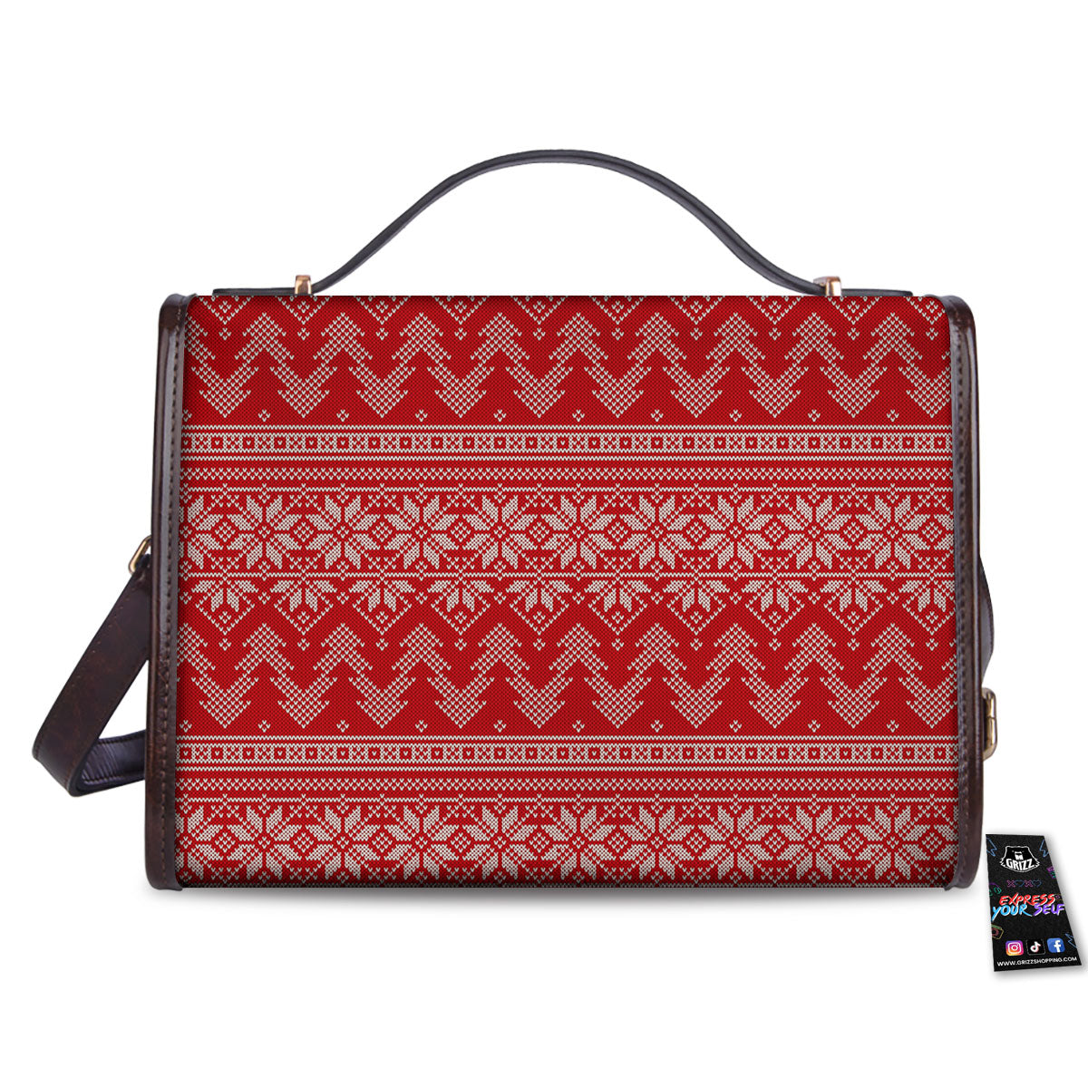 Knitted Snow Flower Print Pattern Women's Satchel Bag - Image 2