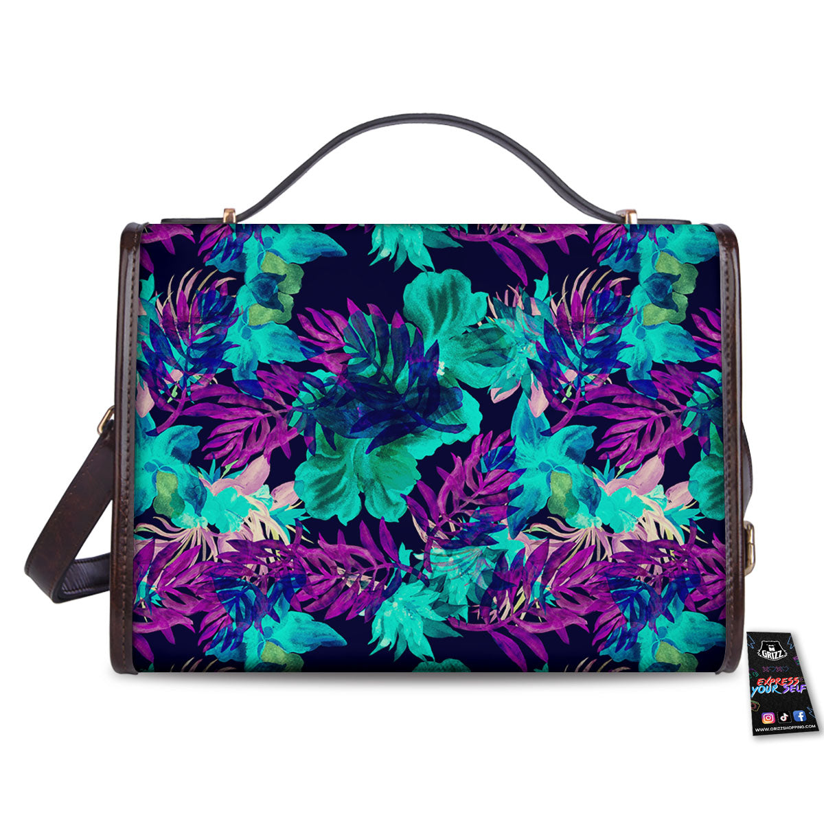 Leaf Green And Purple Print Pattern Women's Satchel Bag - Image 2