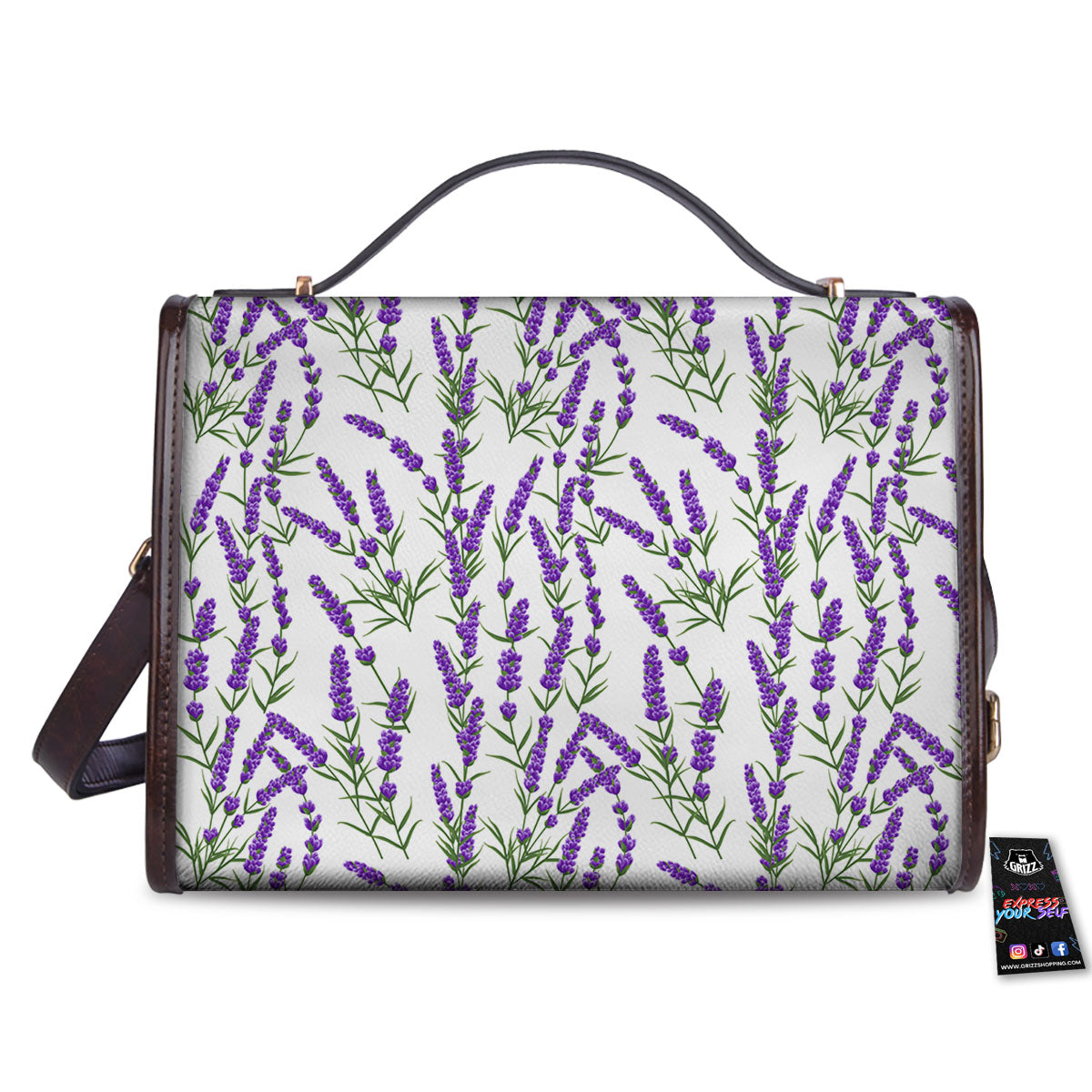 Lavender White And Purple Print Pattern Women's Satchel Bag - Image 2