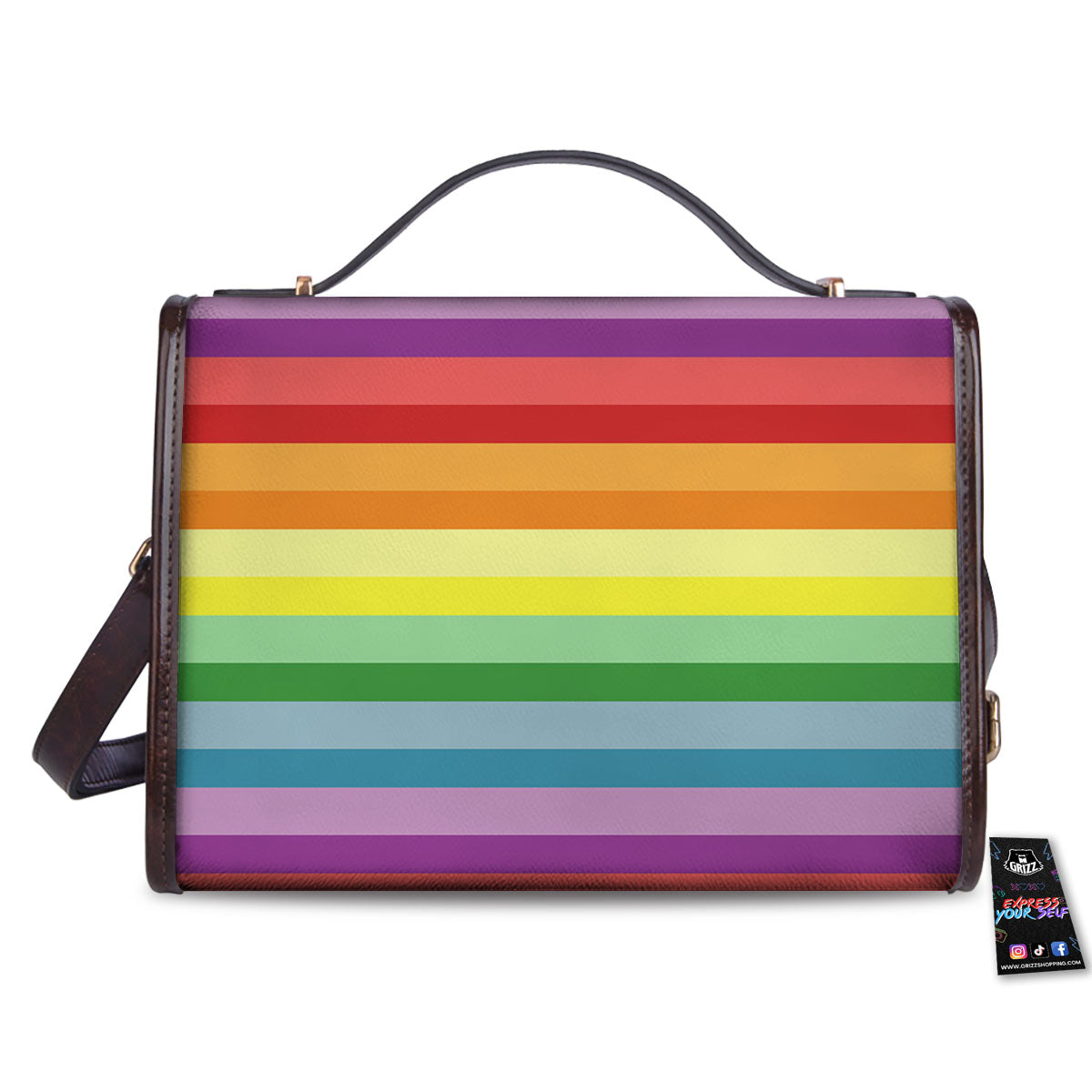 Striped Rainbow Print Pattern Women's Satchel Bag - Image 2