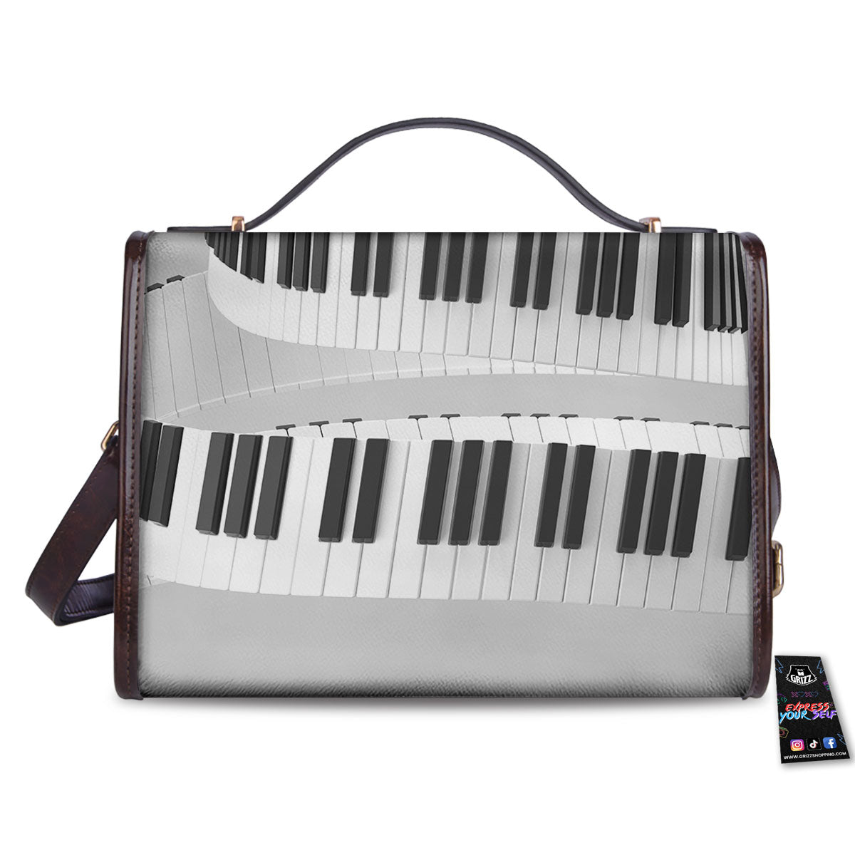 Keyboard Spiral Piano Print Women's Satchel Bag - Image 2