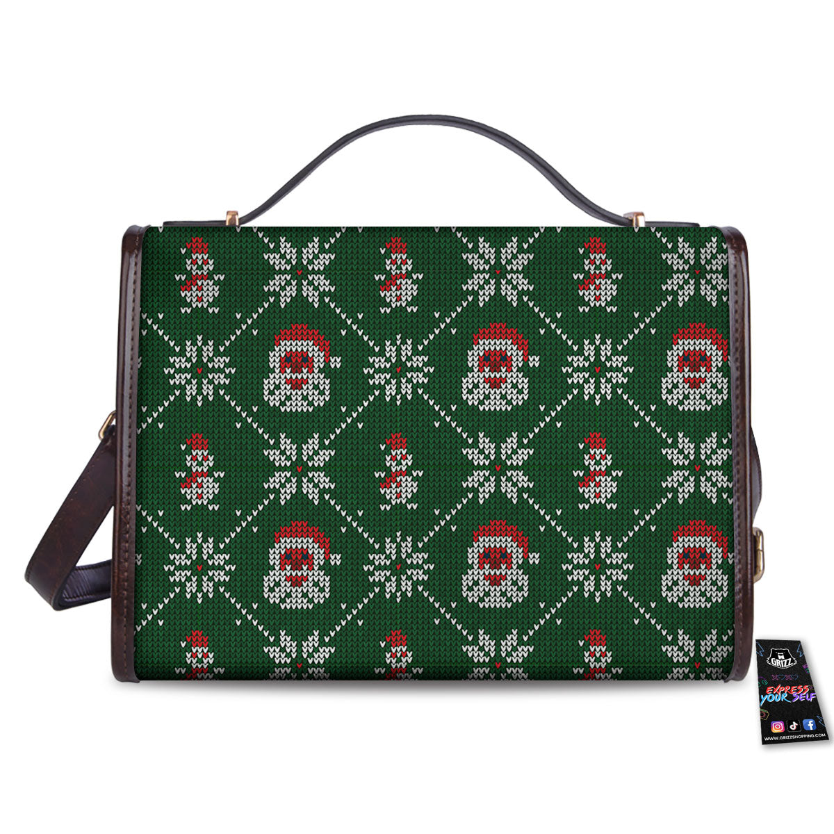 Knitted Santa Claus Print Pattern Women's Satchel Bag - Image 2