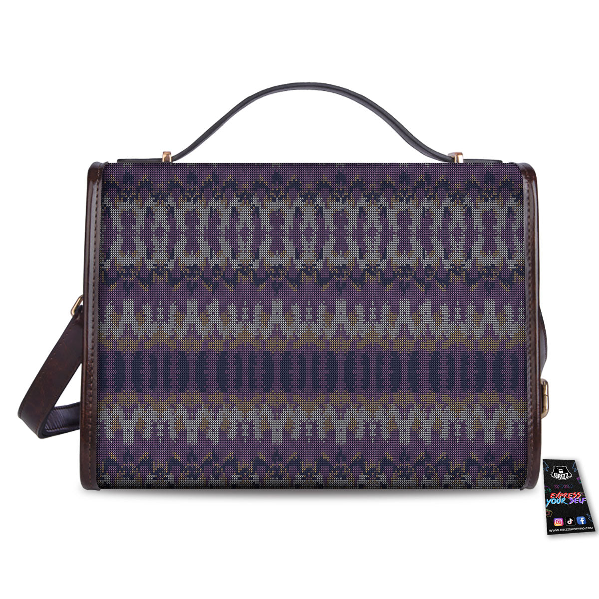 Knitted Ribbon Purple Print Pattern Women's Satchel Bag - Image 2