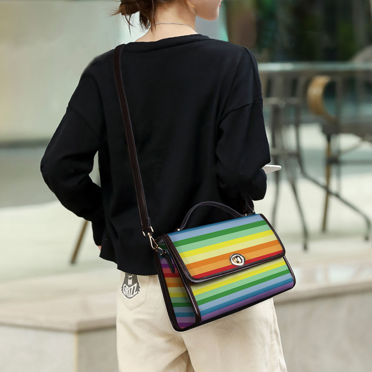 Striped Rainbow Print Pattern Women's Satchel Bag - Image 3