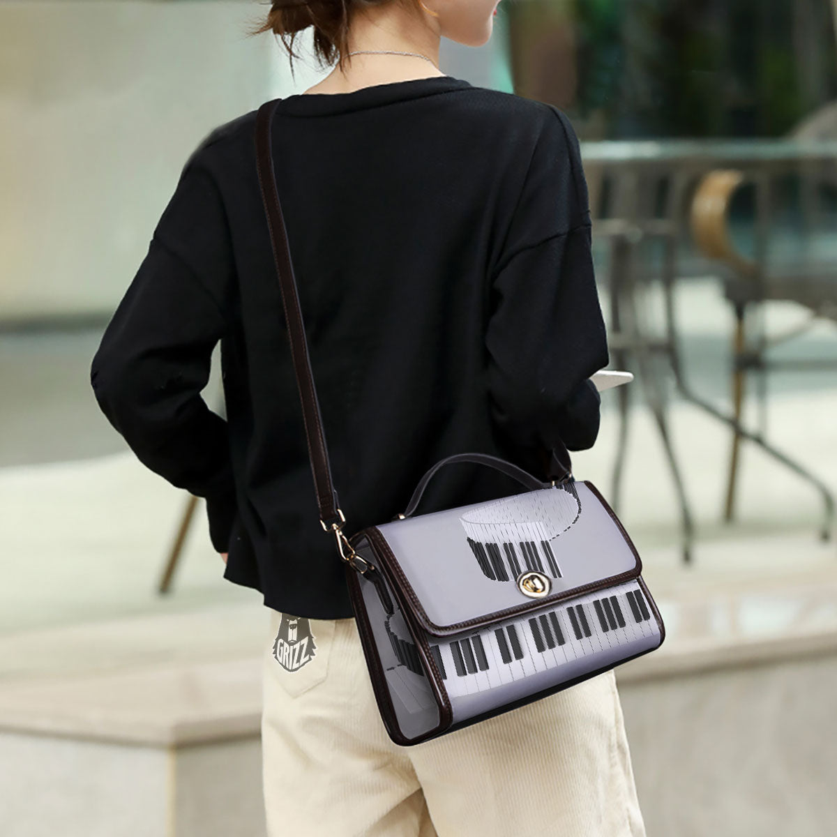 Keyboard Spiral Piano Print Women's Satchel Bag - Image 3