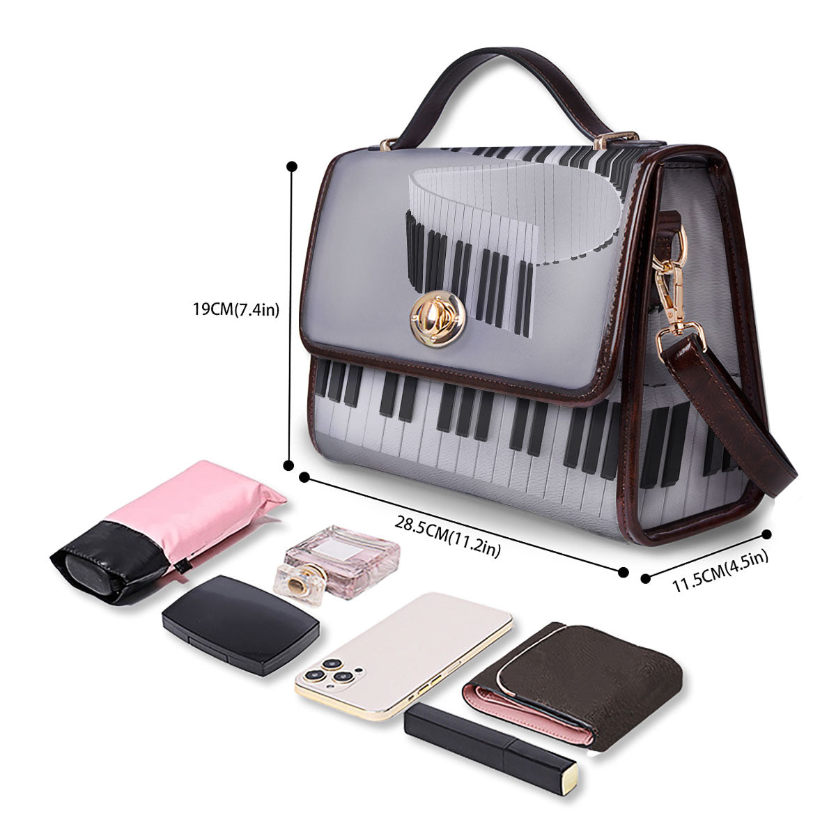 Keyboard Spiral Piano Print Women's Satchel Bag - Image 4