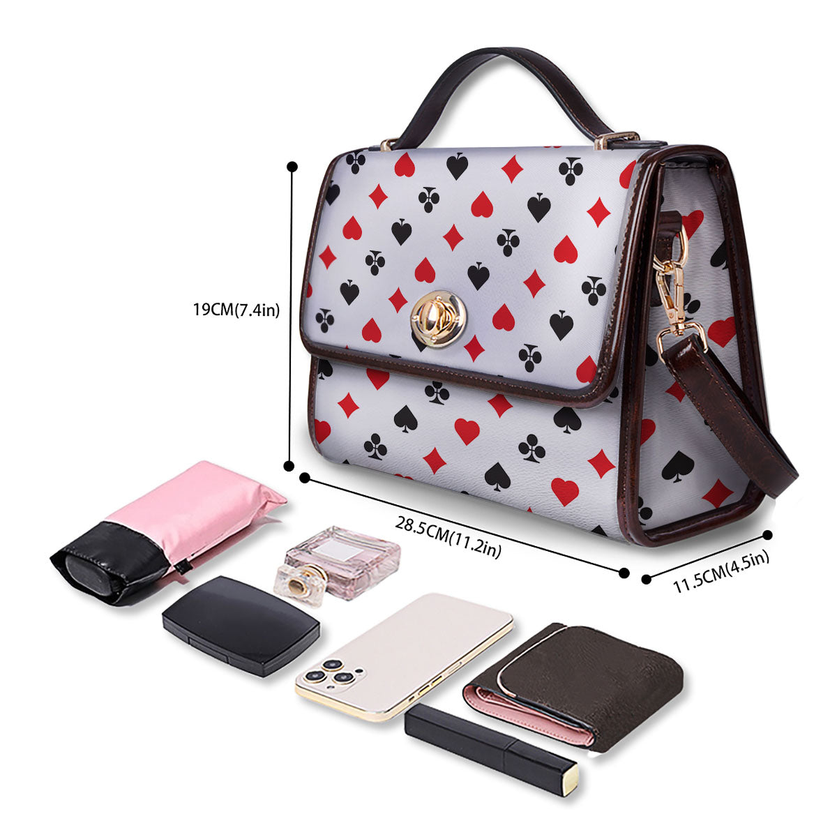 Suits Playing Card Print Pattern Women's Satchel Bag - Image 4