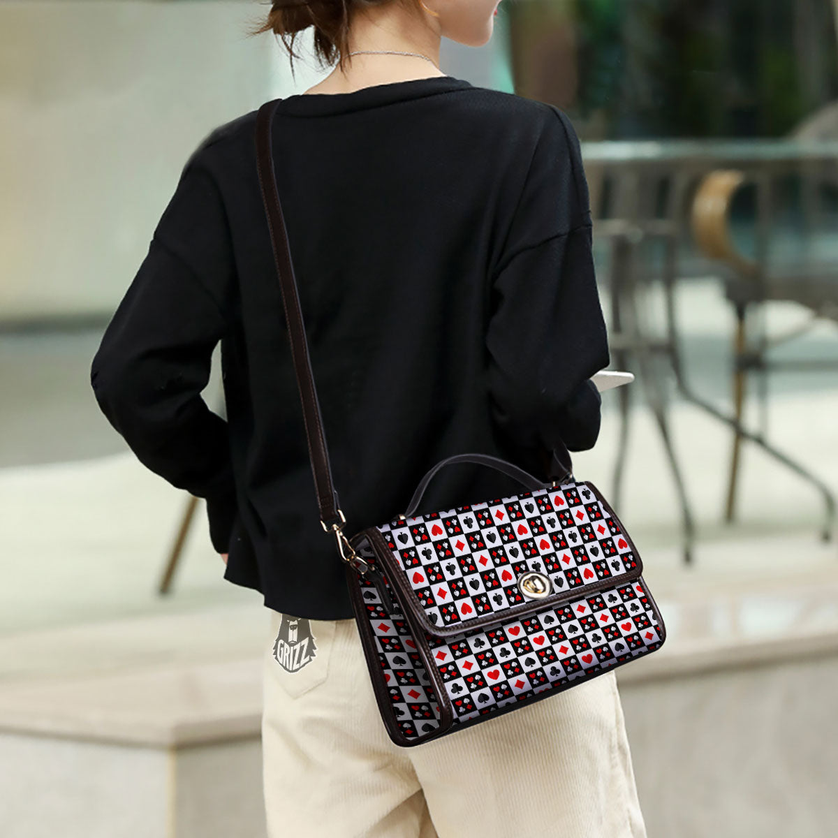 Suits Check Playing Card Print Pattern Women's Satchel Bag - Image 3