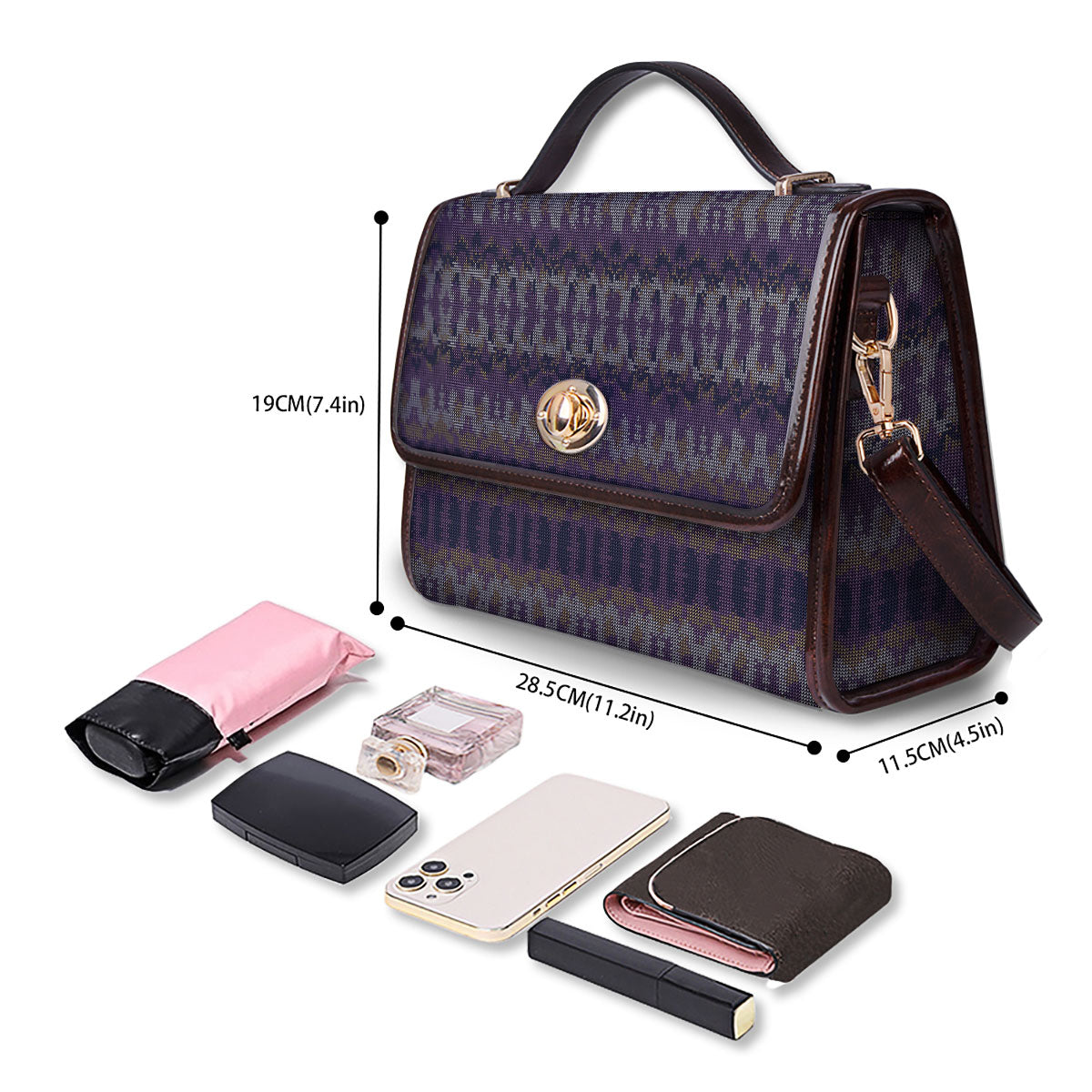 Knitted Ribbon Purple Print Pattern Women's Satchel Bag - Image 4