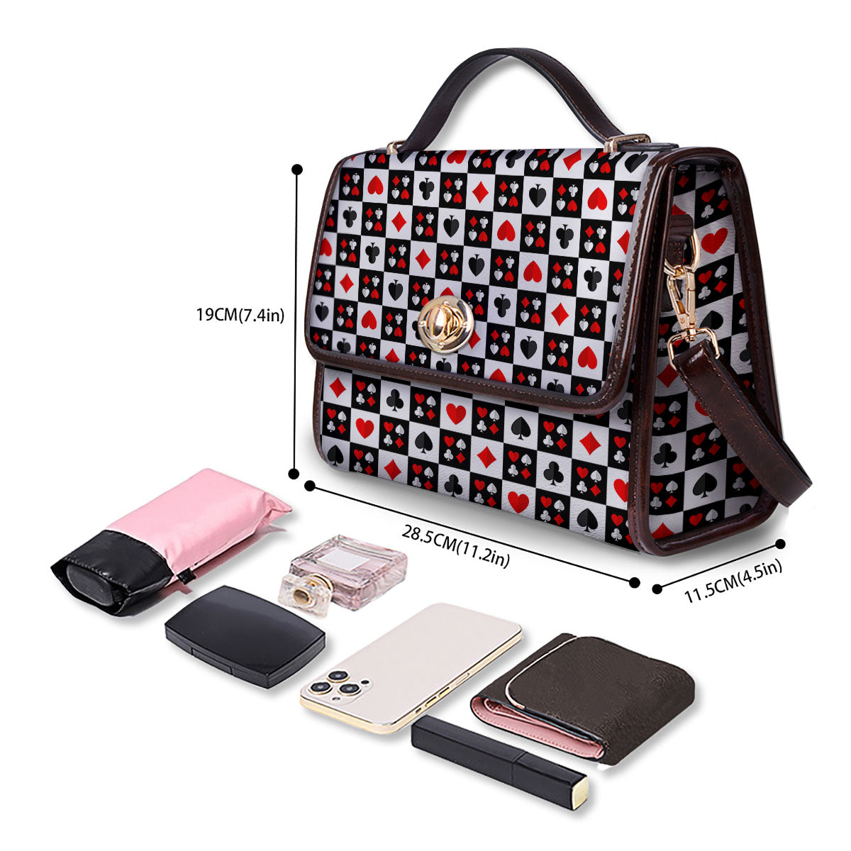 Suits Check Playing Card Print Pattern Women's Satchel Bag - Image 4