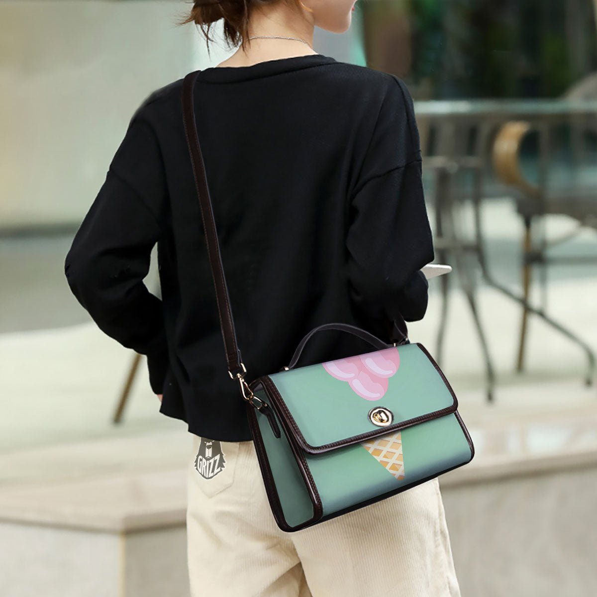 Strawberry Ice Cream Teal Print Women's Satchel Bag - Image 3