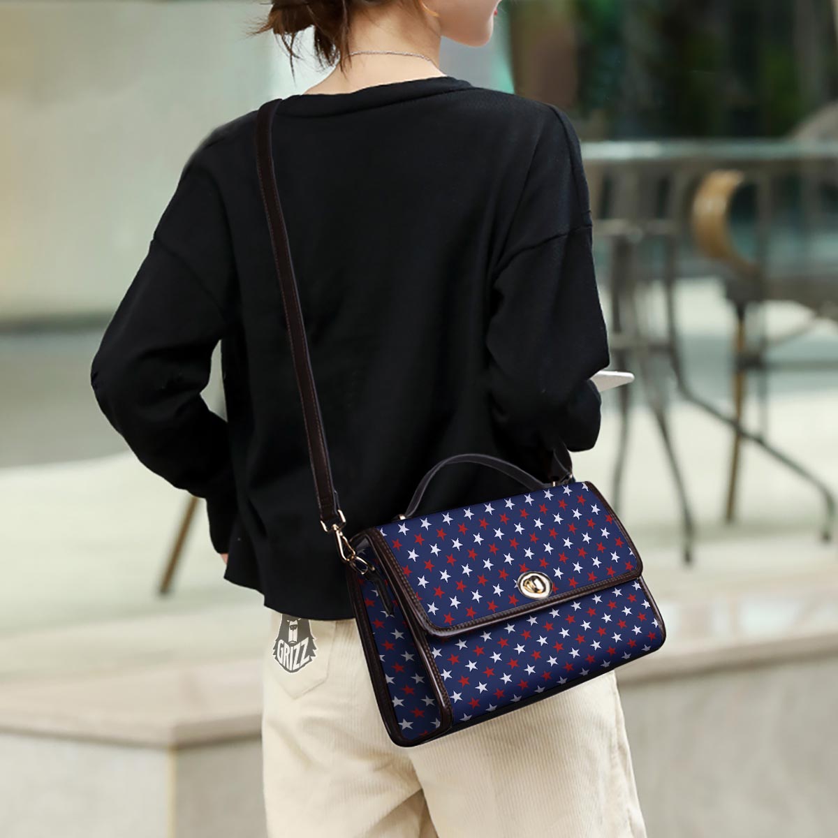 Star White And Red Print Pattern Women's Satchel Bag - Image 3